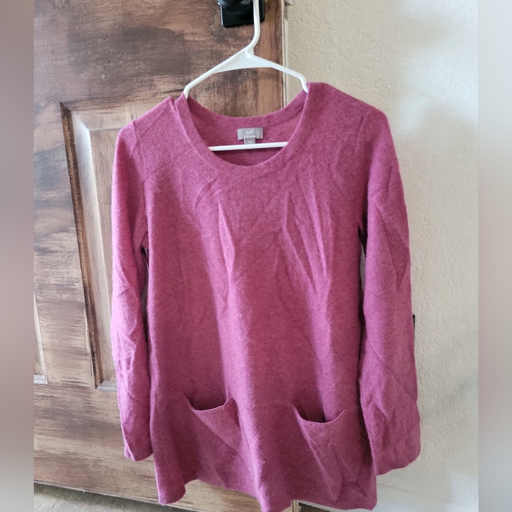 J Jill Xs Italian Yarn Wool And Cashmere Tunic Pink Sweater with Pockets Cozy